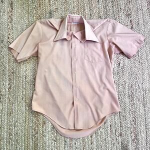 Vintage 70s men’s tan cotton button down shirt